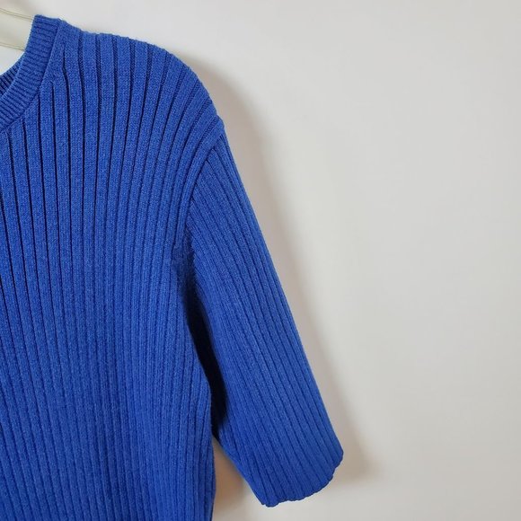 Pendleton Cobalt Blue 11" Short Sleeved Crew Neck Ribbed Sweater Sz L - Picture 4 of 9